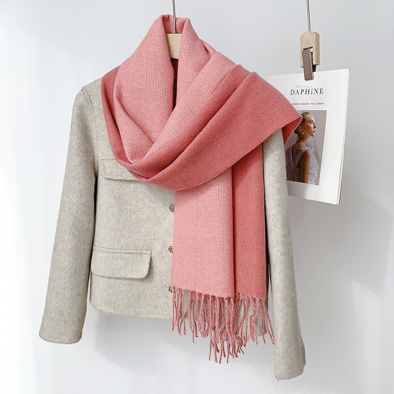 K289 Double-sided solid color imitation cashmere scarf gentle wind tassel shawl Korean autumn and winter thick fashion student warm neck scarf