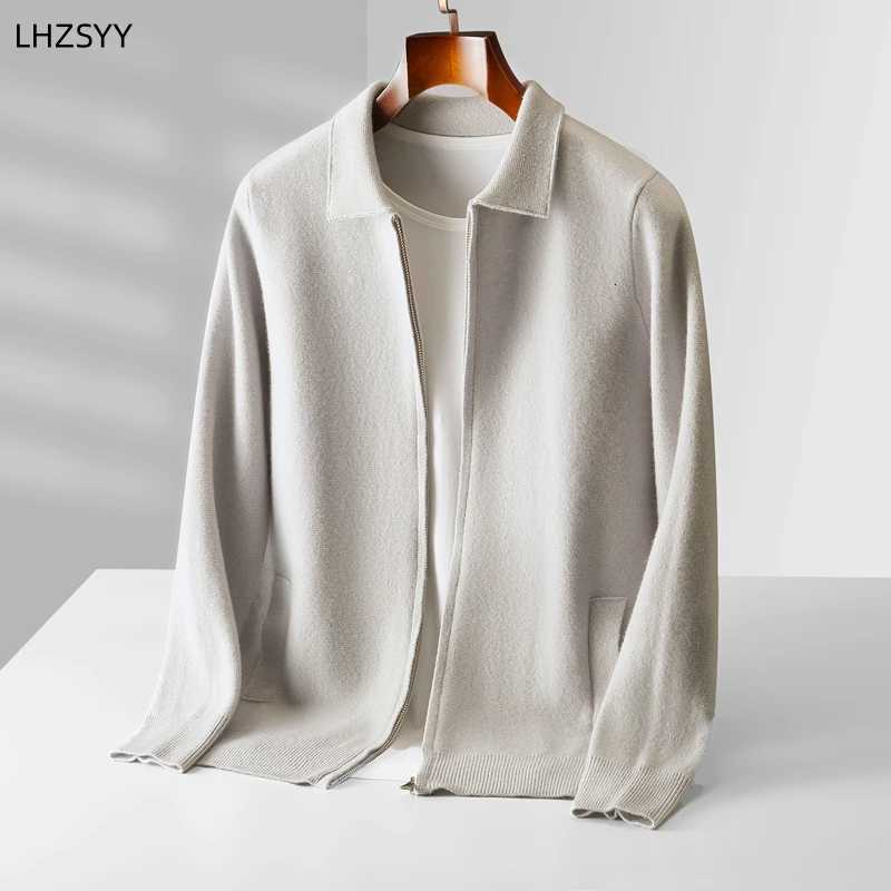 LHZSYY Cashmere Jacket Mens Knit Zipper Cardigan Winter New POLO Neck Sweater Youth Casual Thick Coats Loose Lapel Wool ShirtsT251103