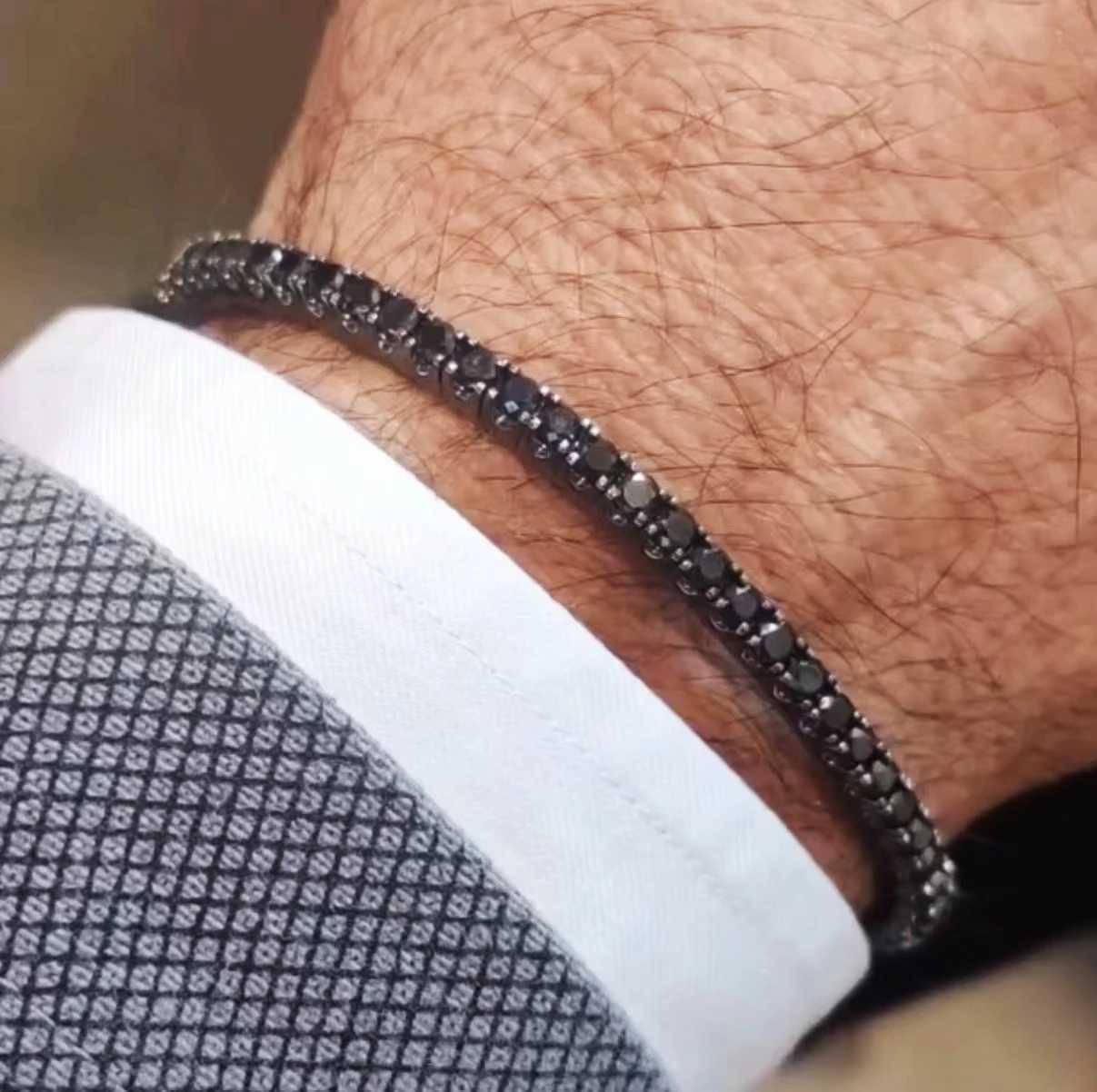 Classic punk stainless steel chain charm bracelet mens gold black silver colored zircon tennis bracelet womens jewelry gift Y250329