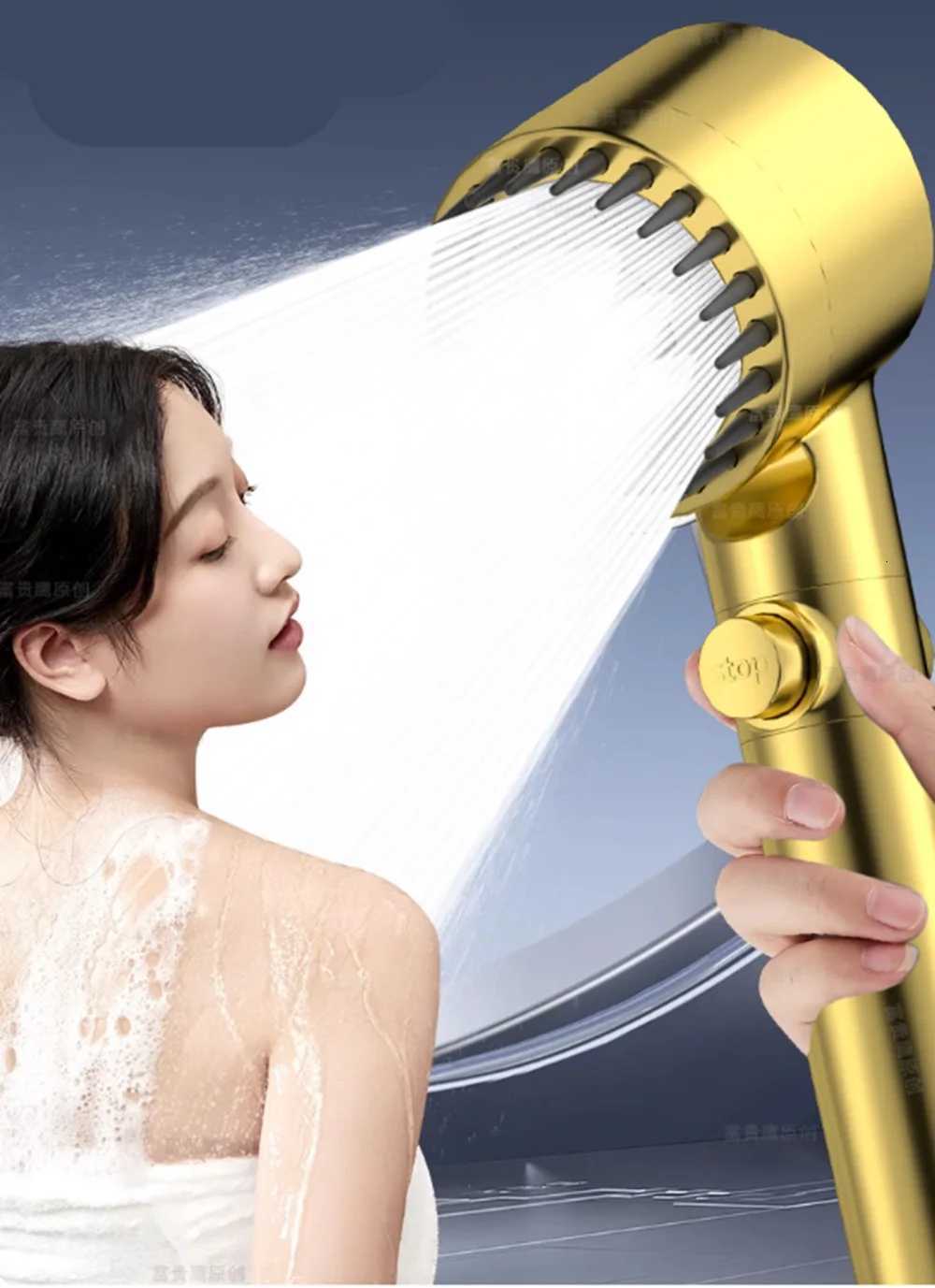 High Pressuri Filter Gold Shower 3 Modes Adjustable Spray With Massage B Rain Faucet Shower Set Bathro Accessory Y251103