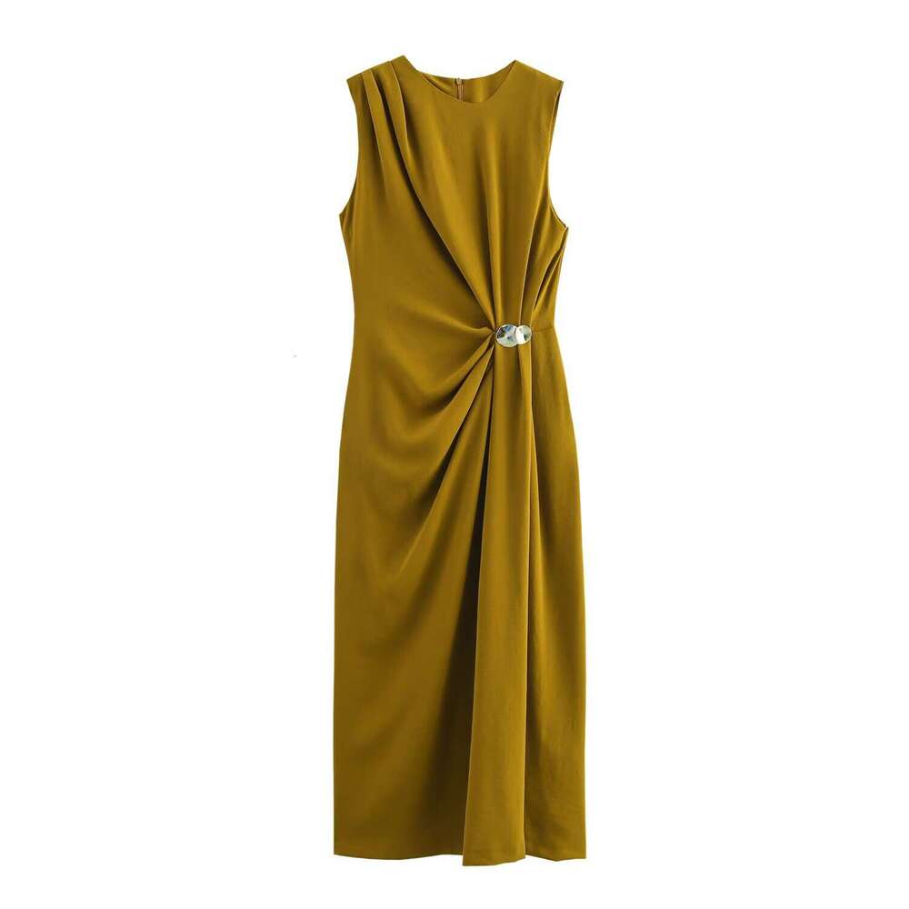 Foreign Trade Amazon Spring Summer New European And American Style Women's Fashion Elegant Sleeveless Pleated Decorative Dress 3E66 666f c10b