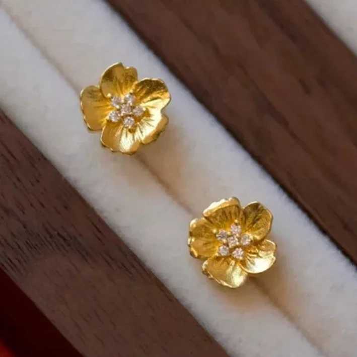 Real 925 Sterling Silver Mini Zircon 18K Gold Peach Blossom Stud Earrings for Women Cute Fine Jewelry Light Luxury Accessories C251103