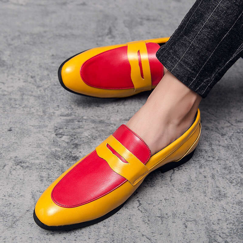 Spring and Autumn New Men's Foot Set Casual Fashion Trend Color blocked Youth Business Large Leather Shoes