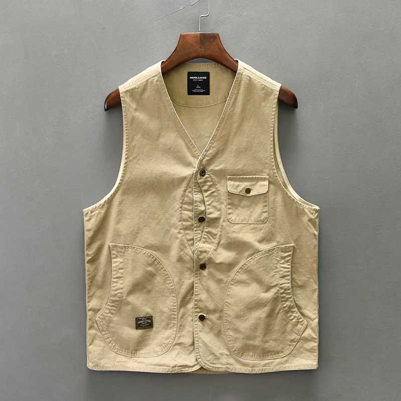 Japanese cargo vest men 2024 autumn new fashion brand outdoor multi-pocket sleeveless vest coat vest X250403
