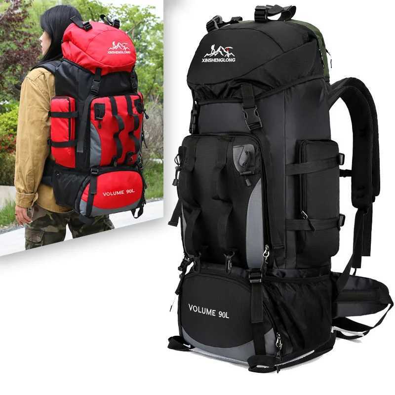 90L Waterproof Hiking Camping Backpack Trekking Bag Rucksack Large Capacity Travel Outdoor Sports Bags Camping Equipment MenC250407