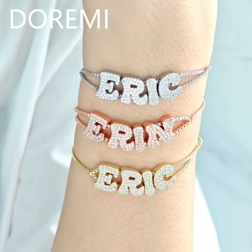 Doremi Fat Bubble Slide Initial Letter Bracelet Full Crystal Letter Womens Name DIY Slide Letter Bracelet Y250329
