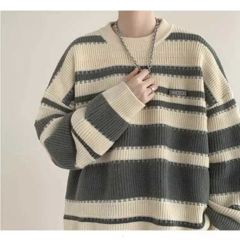Mens autumn and winter knitted sweater jacket new style for teenagers couples sweater for boys lazy and loose stripedT251103