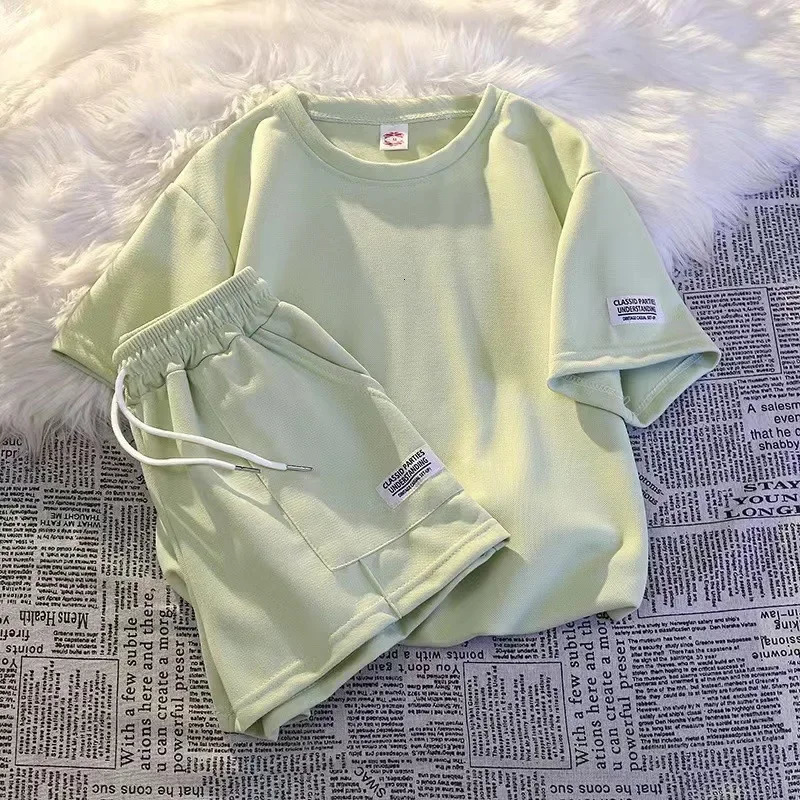 Large size summer loose fit womens weight loss set two-piece casual sports jacket short sleeved set 250327
