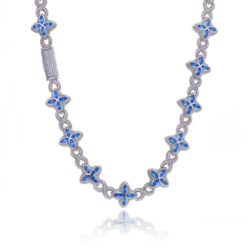 18mm Fashion Sier Marquise Flower Design Hip Hop Jewelry Iced Out Moissanite Dia Infinity Cleef Clover Cuban Bracelet