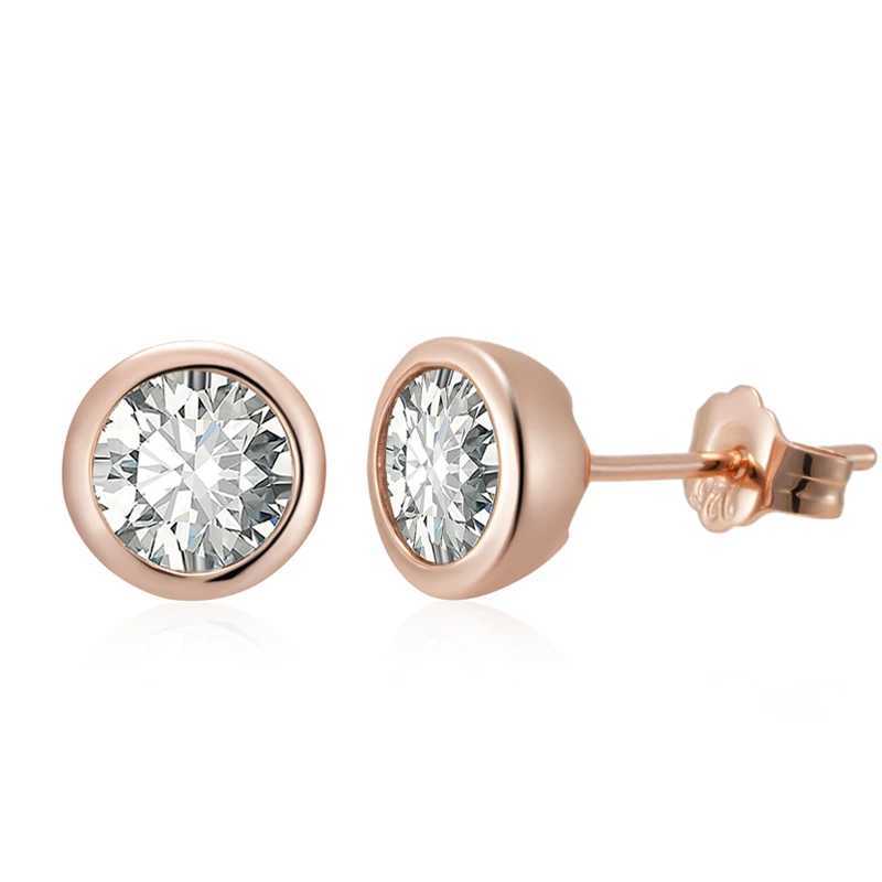 Kinel Fashion Natural Zircon Stud Earrings For Women Simple 585 Rose Gold Color Round Earrings High Quality Daily Fine Jewelry C251103