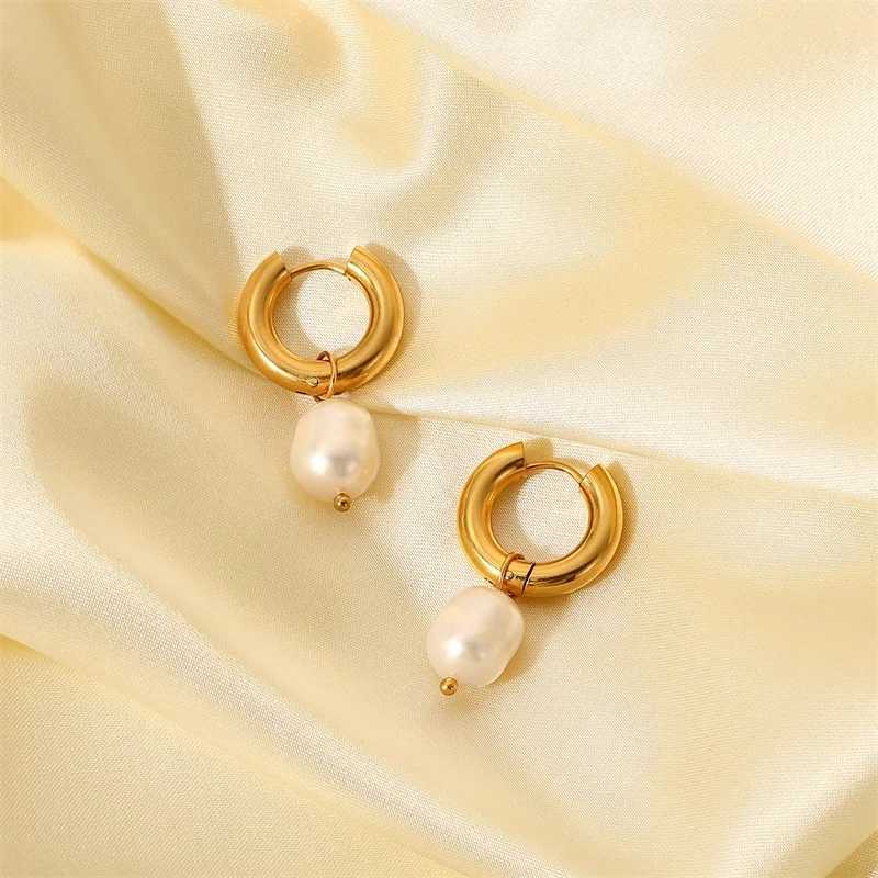 Stainless steel gold-plated earrings pearl pendant womens earrings trend simple pendant earrings party jewelry 2022 Y250401