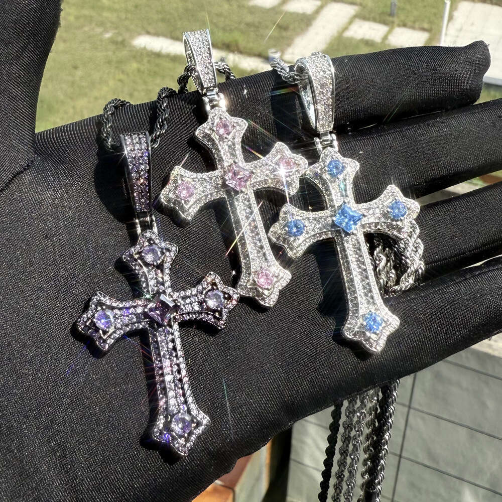 New Iced Out Bling Cz Cubic Zirconia Paved 3pcs Cross Set Pendant Necklace Link Chain Luxury Hip Hop Jewelry for Gift fzxjrdz