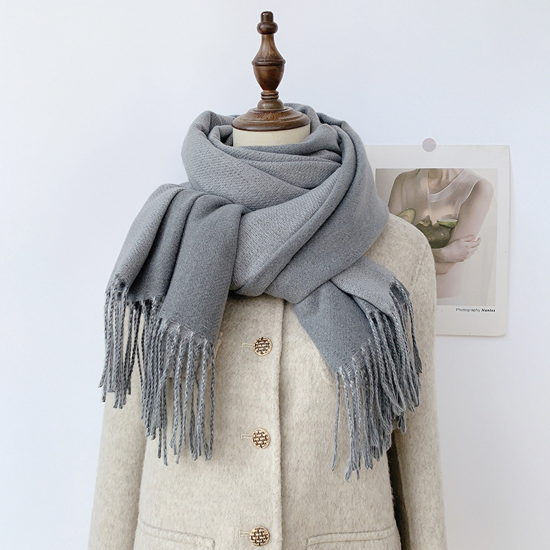 K289 Double-sided solid color imitation cashmere scarf gentle wind tassel shawl Korean autumn and winter thick fashion student warm neck scarf