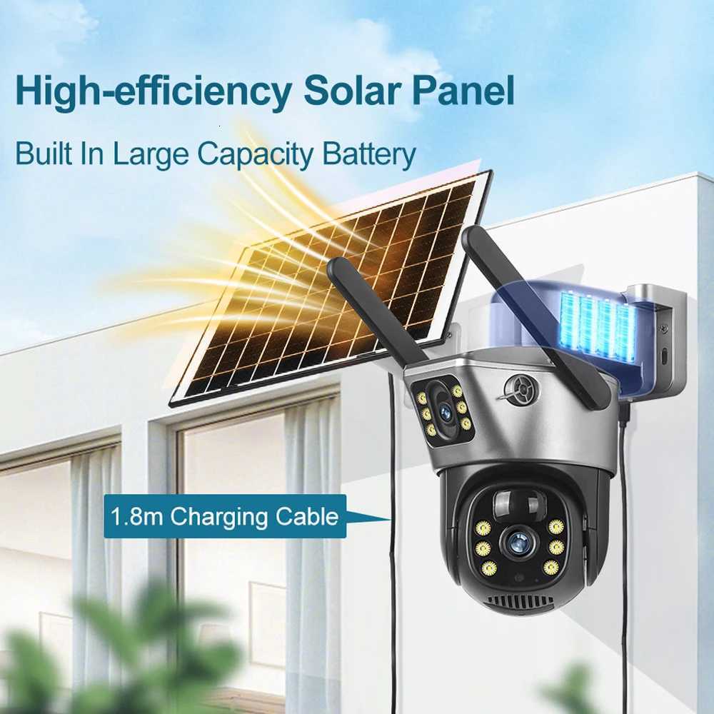 4G / WiFi Solar Camera Dual Lenses Outdoor 8MP 4K Low Power Battery IP Camera PIR Night Vision V380 Pro CCTV Security Protection H251103