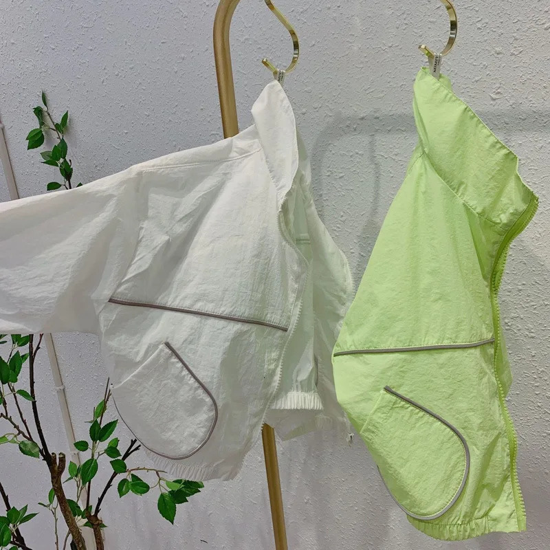 Summer girls and boys lightweight full zipper sunscreen jacket with reflective strip childrens track Coats clothing top 110 years 250325z