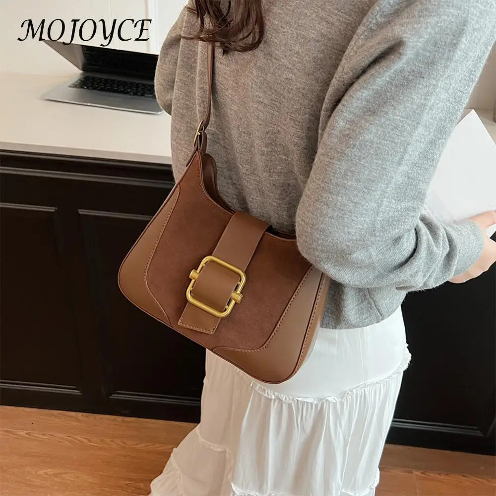 Women Suede Shoulder Bag Adjustable Strap Crossbody Bag with Zipper Underarm Bag with Inner Pocket Satchel Purse for Work Travel 250401