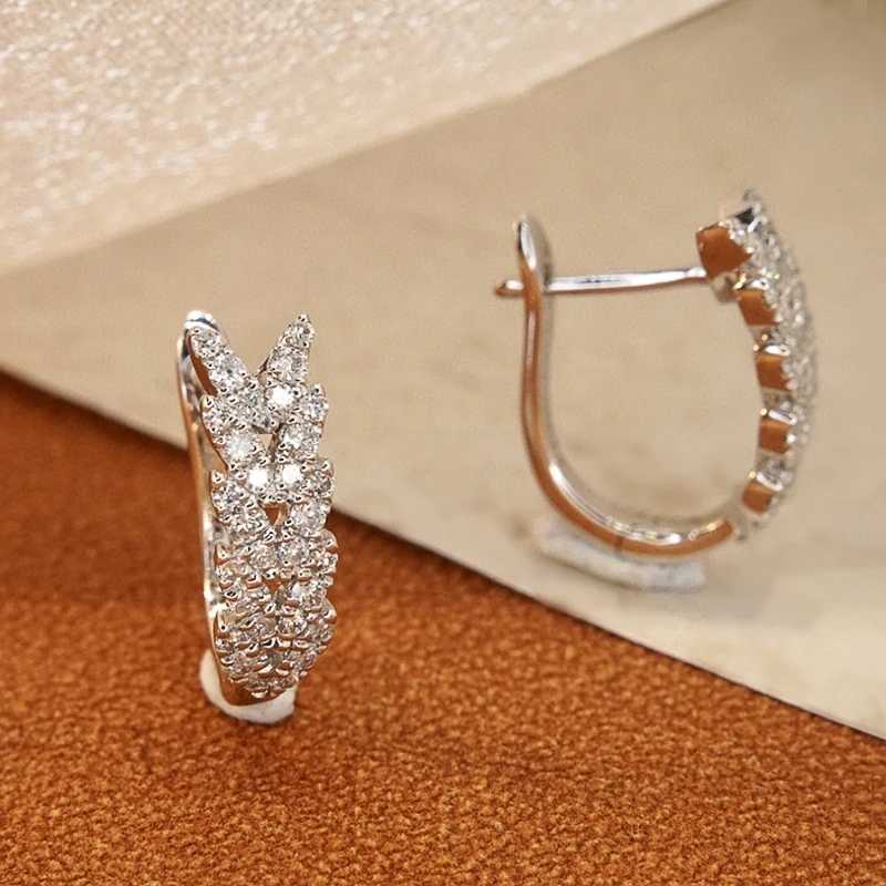 Huitan V-ring earrings for women Exquisite Leaves design cubic zirconia earrings new design womens statement jewelry gifts Y250401