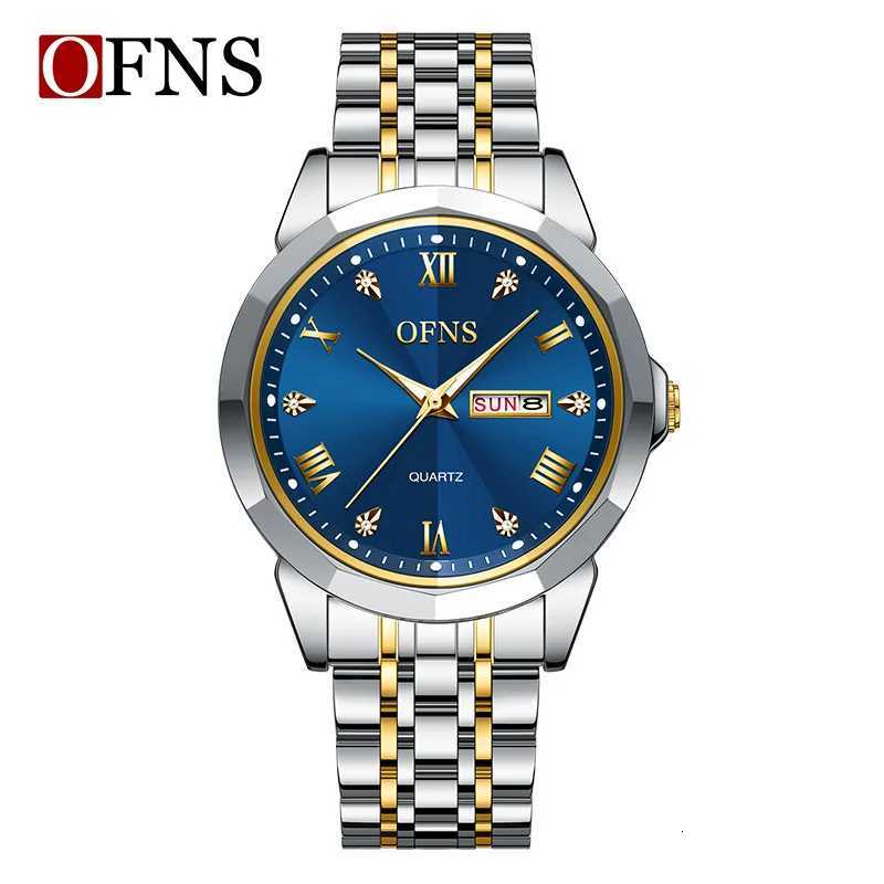OFNS1502 luxury couple watch diamond cut diamond inlaid dial luminous waterproof dual calendar mens and womens quartz watchW251104