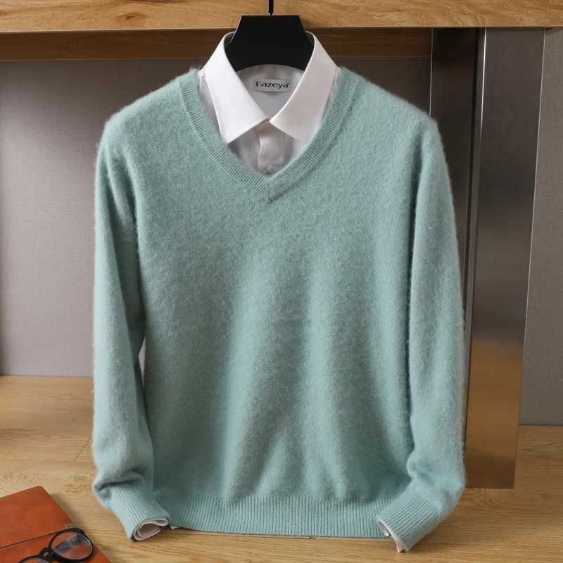100 Pure Mink Cashmere Sweater Mens V-Neck Pullovers Knit Large Size Mink Sweater Winter New Long Sleeve High-End Jumpers TopsT251103