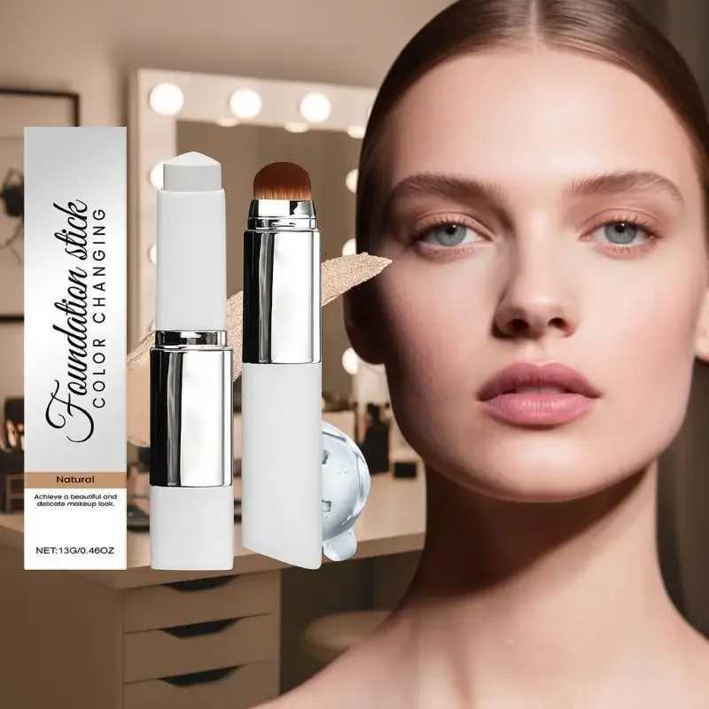 2-in-1 Color-Changing Foundation StickPortable Concealer with Applicator BrushOil Control Hydration Face Foundation MakeupXJ251103