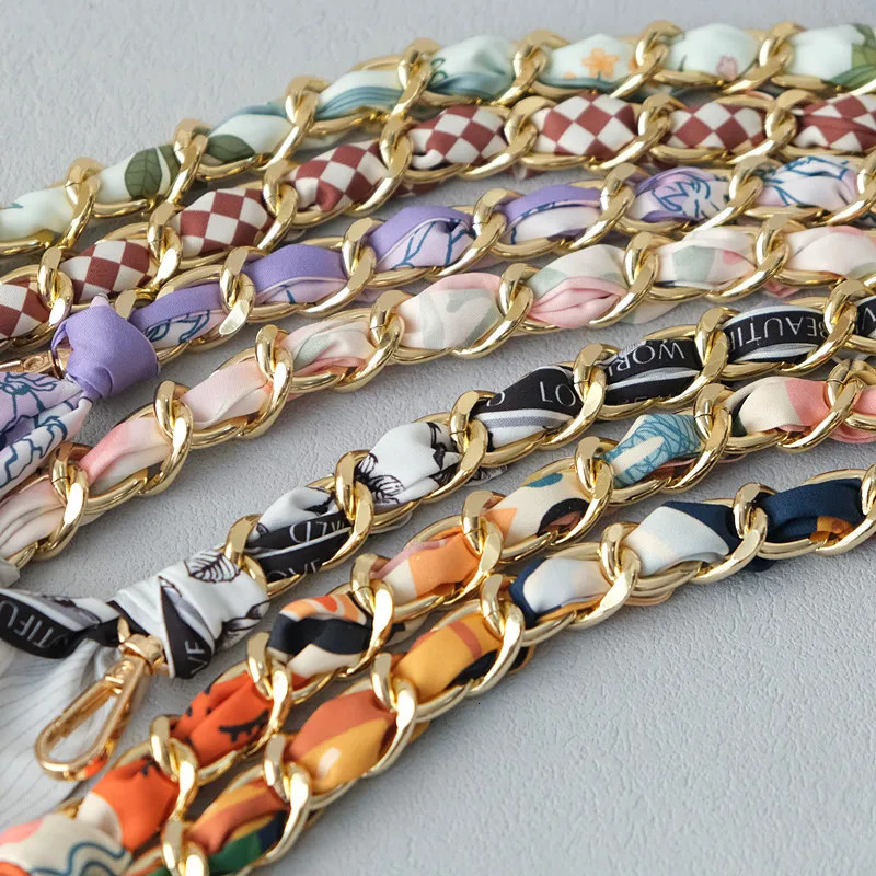 Fashion Woman Handbag Accessory Chains Detachable Floral Gold Silver Metal Silk Strap Women DIY Chain Bag Handles 251030
