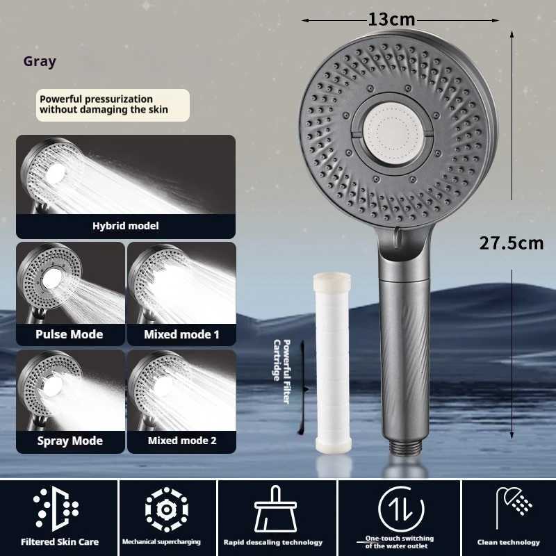 New High Pressure 13CM Shower 5 Modes Water Saving Filter Spray Nozzle Massage Rainfall Shower Bathro Accessories Y251103