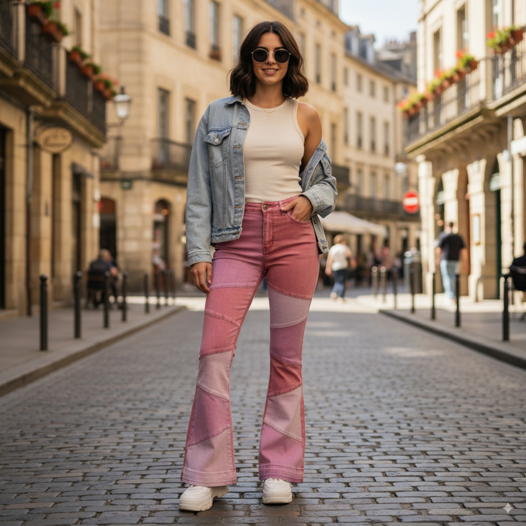 Autumn Yupeng womens oversized elastic denim wide leg fashionable patchwork jeans for women 210524