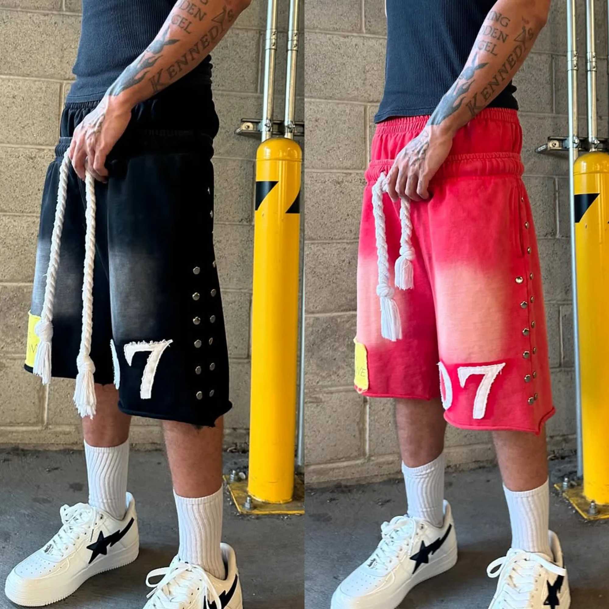 American New Retro Double Waist Shorts Summer Letter Embroidery Casual Sports Shorts Men Strt Hip Hop Gothic Punk Loose Pants X250403