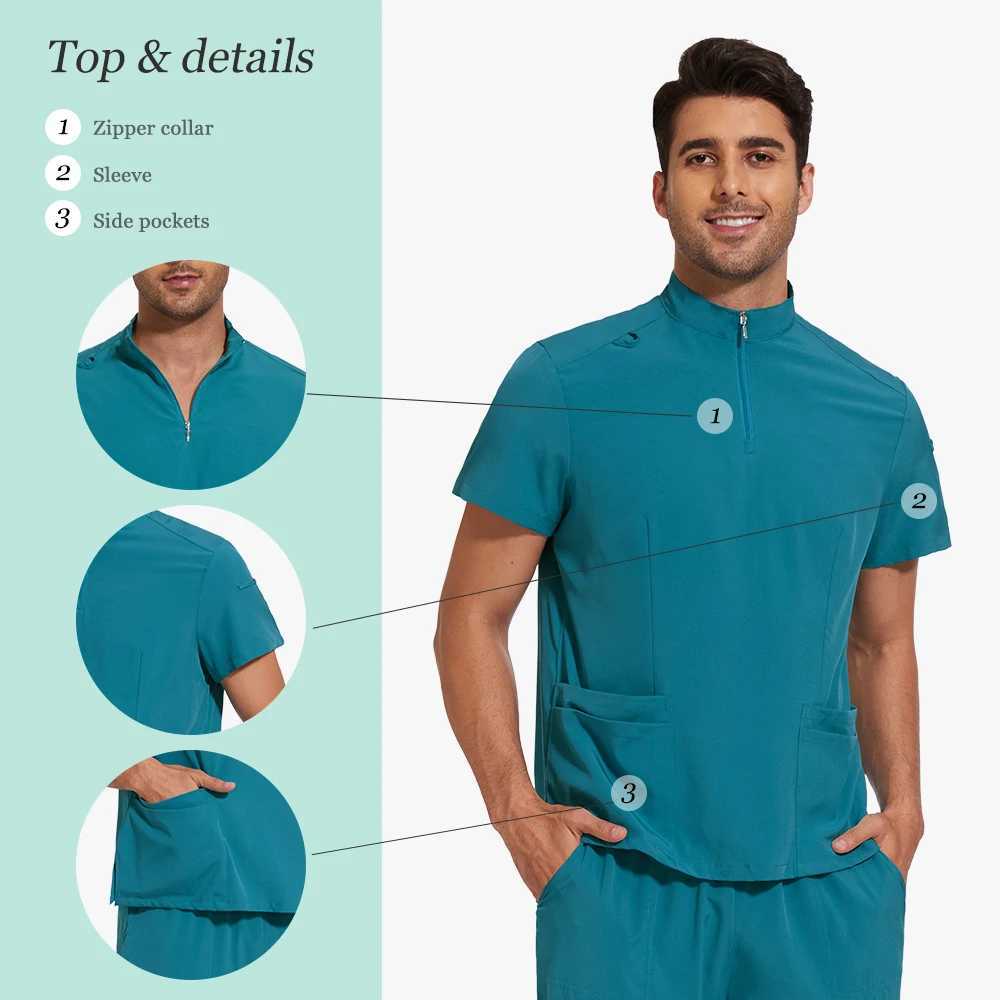 Nursing Uniform Hospital Scrubs Uniforms Sets Men Women Nurses Scrub Hospital Accessories Zipper Collar Short Sleeved Tops Pants J251103