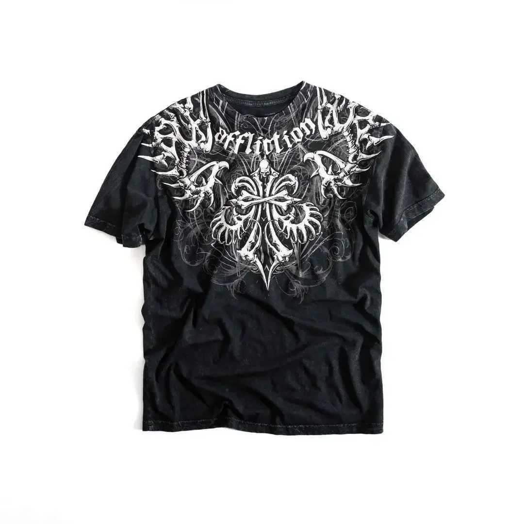 Retro Punk Hip Hop Graphic Print Oversized T Shirt 2000s T shirt Clothes Mens new Round Neck Cotton Short Sleeve Top X250613