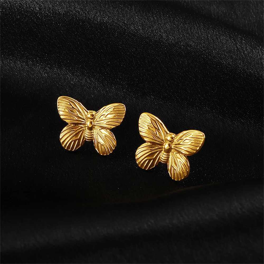 1 Pair Punk Butterfly Shape Stud Earrings Female Gold Color Stainless Steel Earrings for Women Party Jewelry Gift C251103