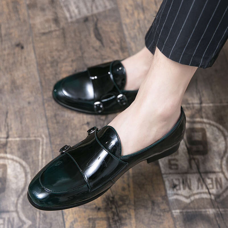 Men's in plus size, new casual fashionable British style set, pointed toe leather shoes, trendy wedding shoes