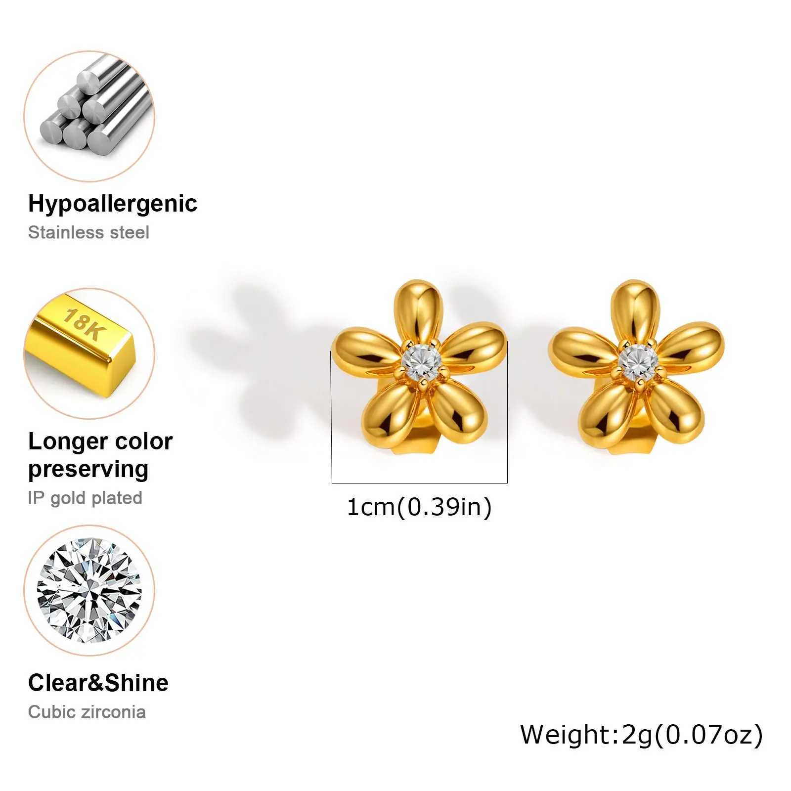 Stainless Steel Zircon Flower Stud Earrings for Women18K Gold Plated Daily EarringsFashion Jewelry Mothers Day Gift C251103