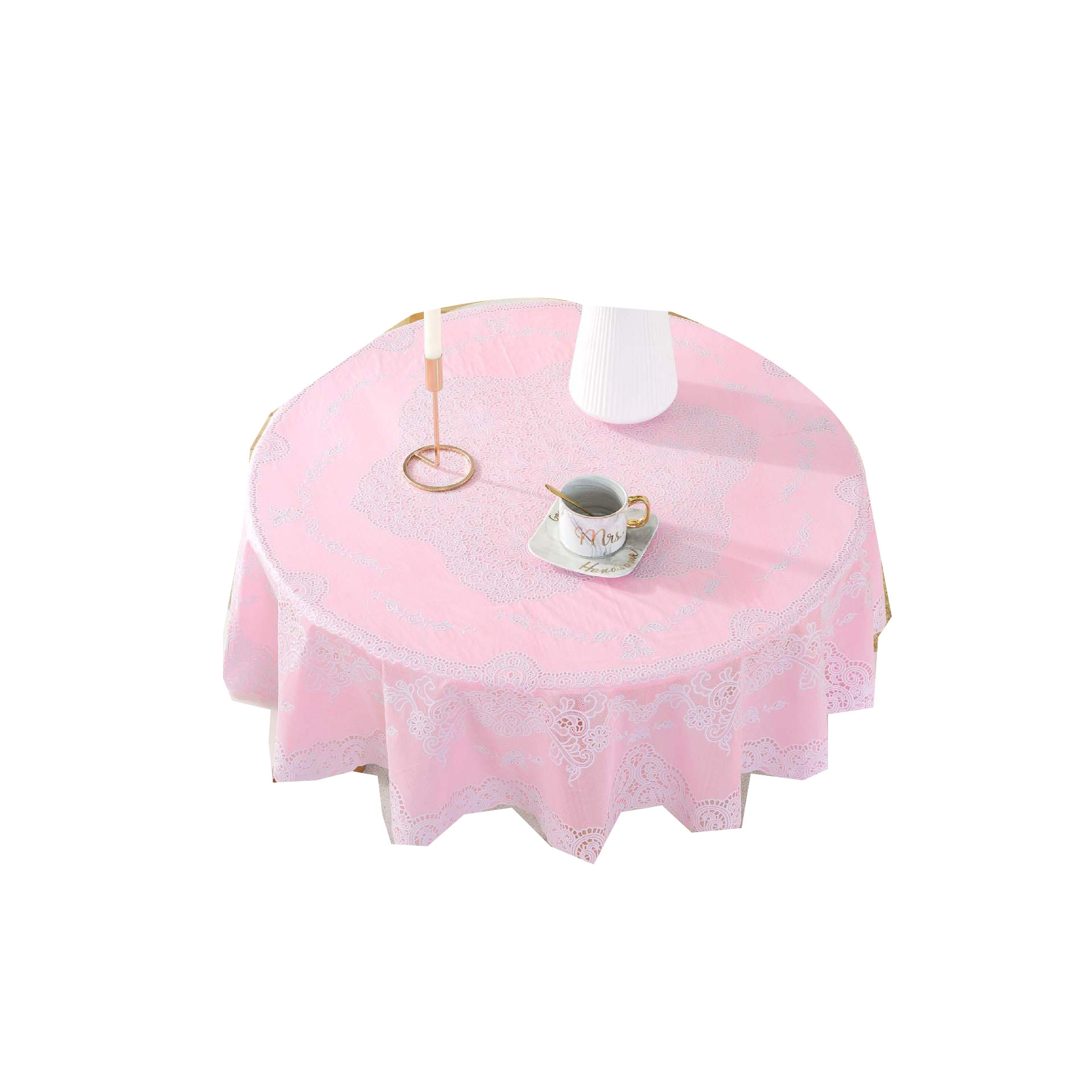 D152 Factory direct European style gold stamping PVC tablecloth household round tablecloth waterproof and oil proof hotel restaurant tablecloth pure w