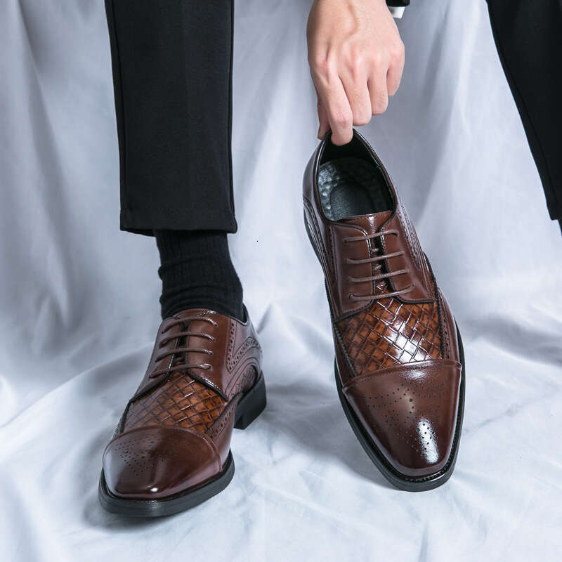 Large Men's Leather 2024 Spring and Autumn New Blok Carving Weaving Business Dress Groom Wedding Shoes