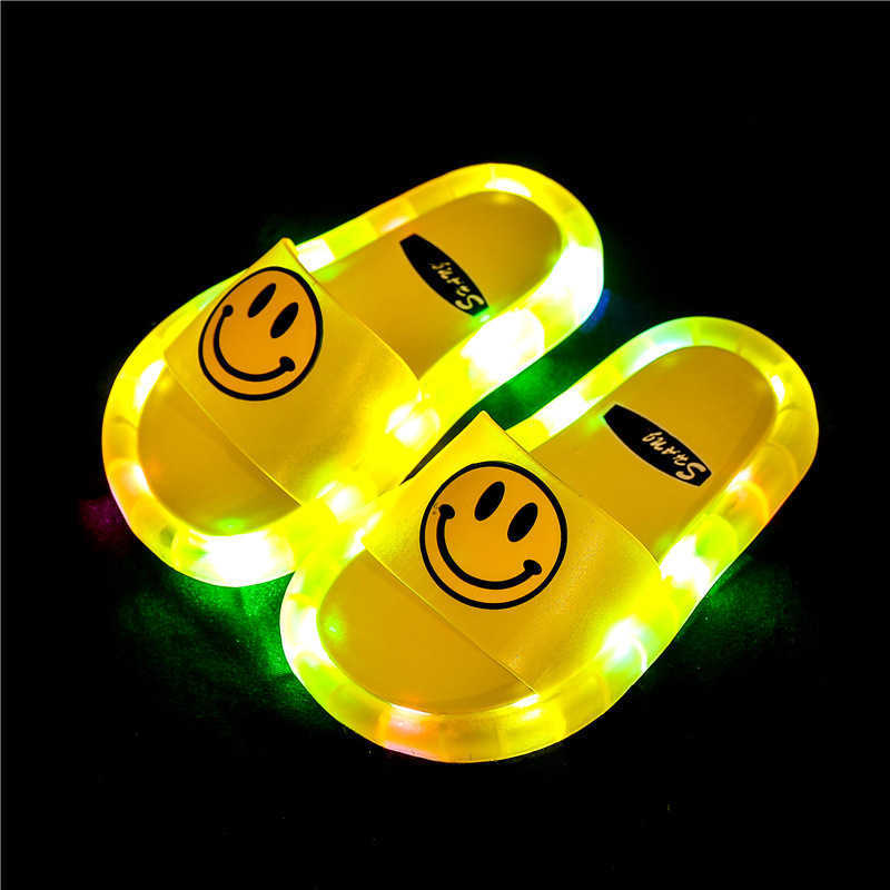 Internet celebrity new glowing childrens slippers cartoon smiling face flashing one line dragging girls anti slip luminous shoes J250403
