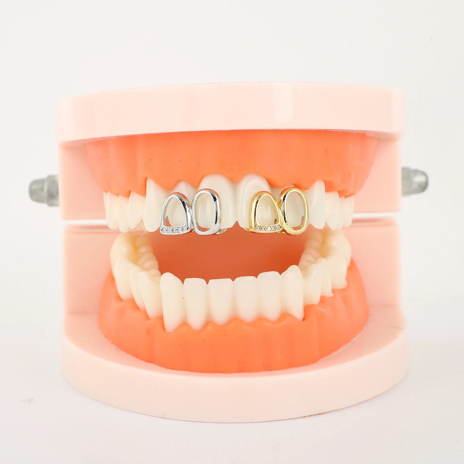 2 Hollow Style Bling Iced Out Teeth Hip Hop Top Bottom Grills Dental Mouth Punk Teeth Caps Cosplay Party TG135 250402