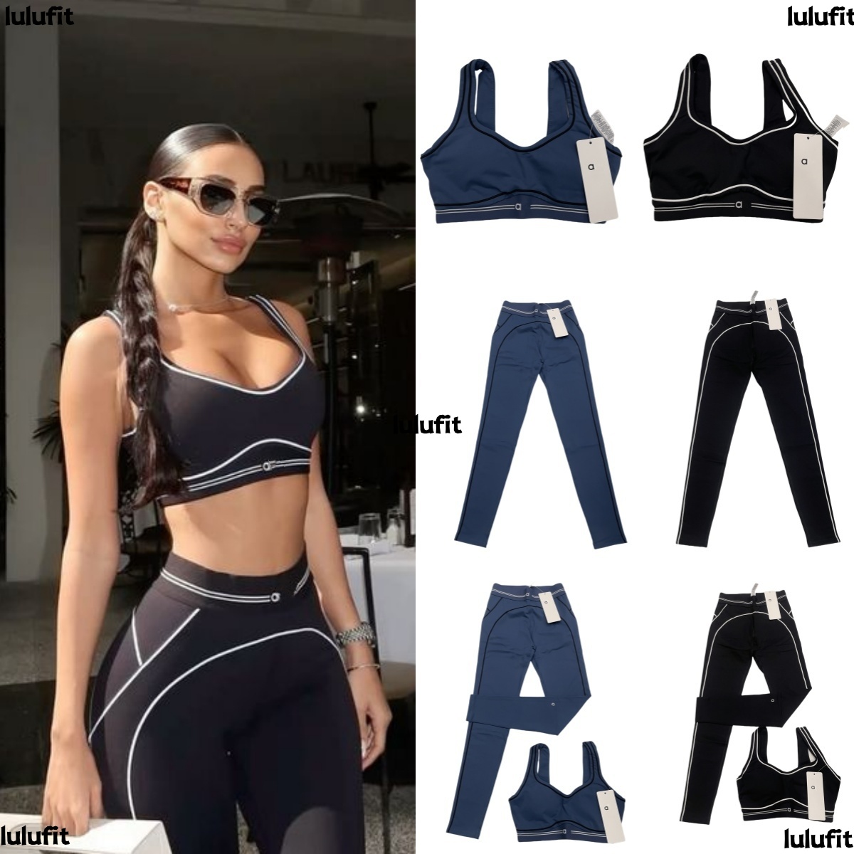 2025 5A top Set Seamless Tops Sports Heart Throb Bra+Leggings High End White Striped Low Back Dance Yoga Outfits Summer Women bra set