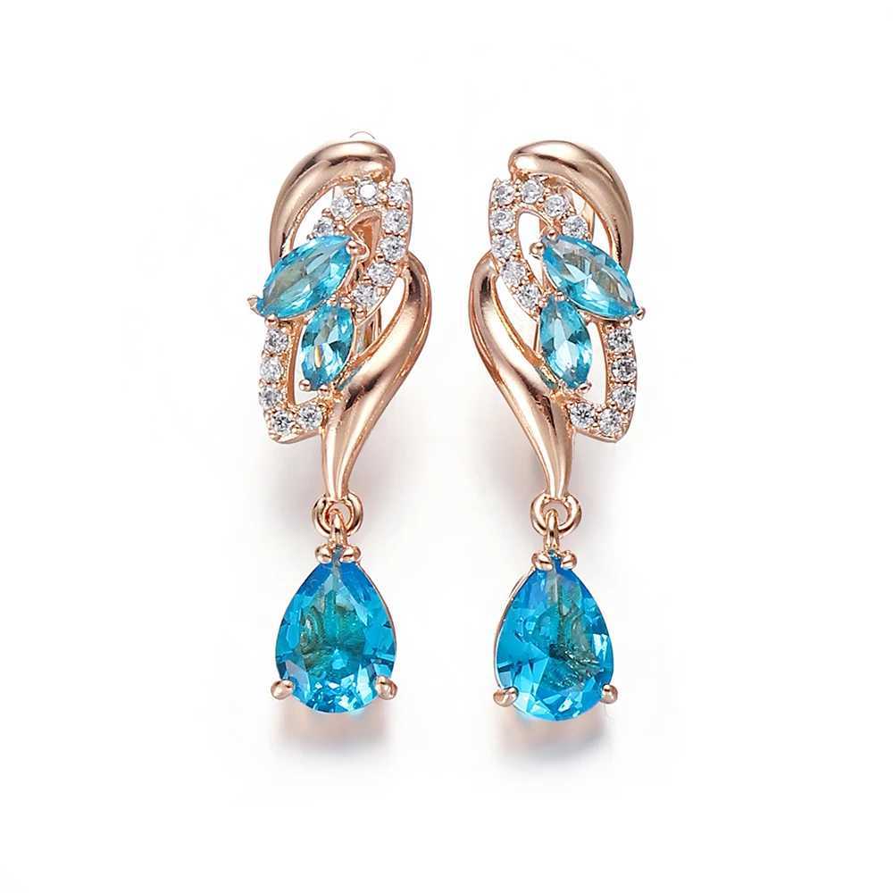 Hot Sale Drop Earrings Quality Cubic Zirconia Rose Gold Plated Pink Blue Woman Crystal Earring Fashion Jewelry C251103