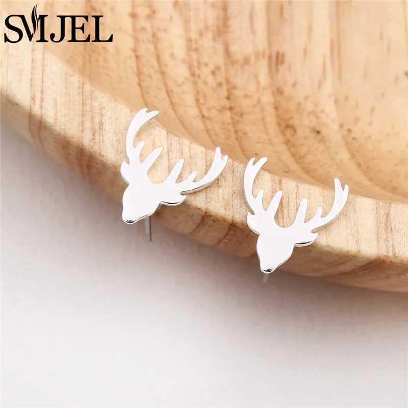 Cute Deer Head Stud Earrings Black for Women Fashion Deer Horn Earings Stainless Steel Christmas Jewelry Girls Piercing Gift C251103