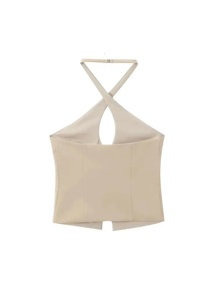 TRZA Womens Sexy Fashion Concealed Buckle Tank Top Halterneck Backless Female Camisole Mujer 250403