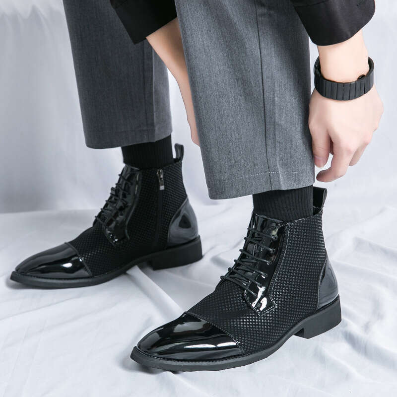 Men's plus size 2024 autumn and winter men's business dress leather shoes, trendy British style high top shoes