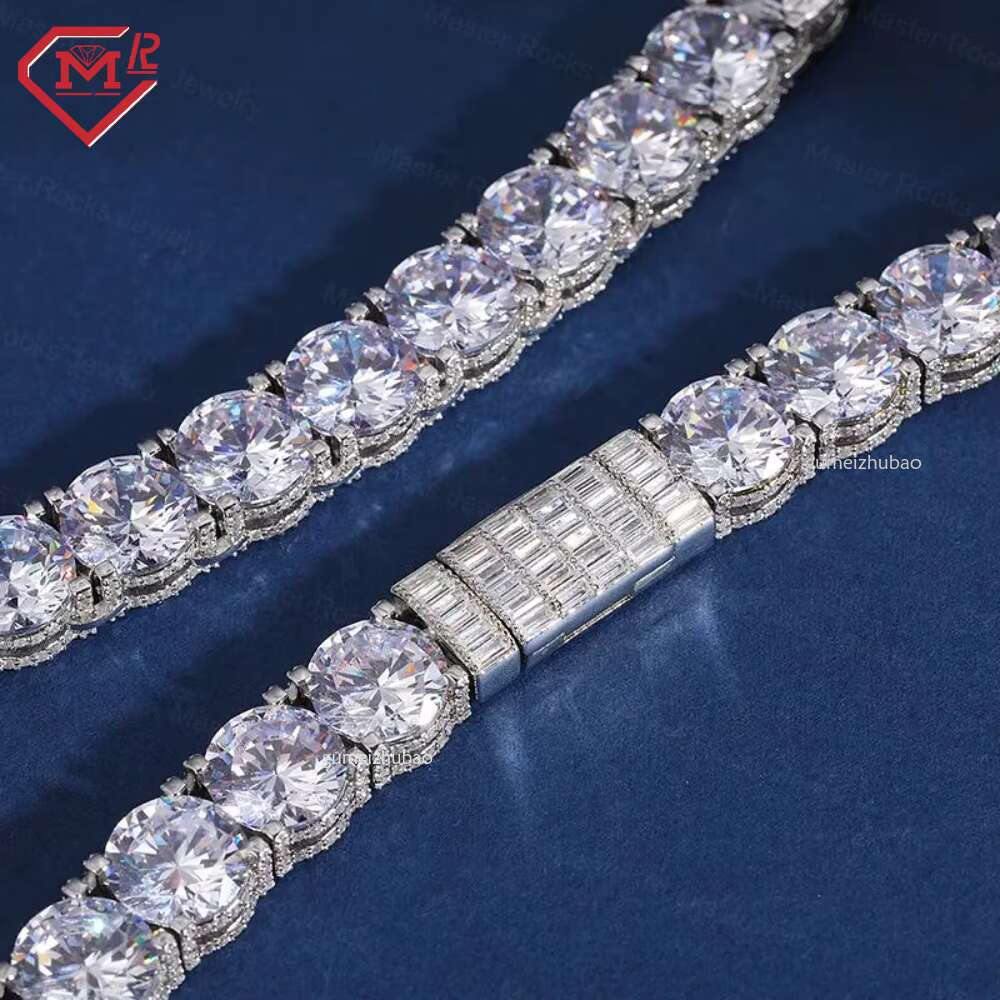 10MM Baguette Iced Out Vvs Sterg Sier Hiphop Moissanite Tennis Chain
