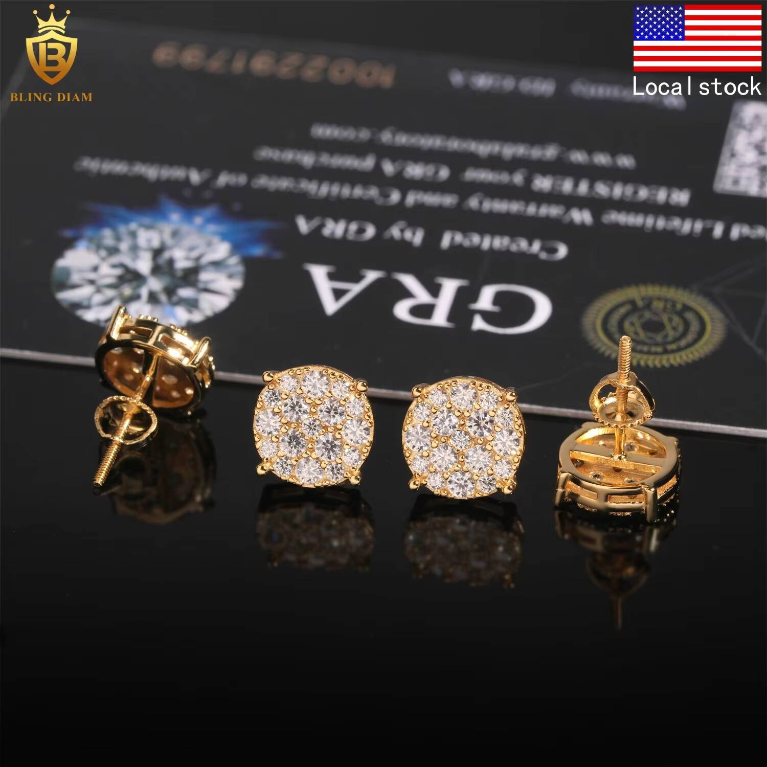 New Arrival 98mm Moissanite Diamond Earrings with GRA 925 Sterling Silver Hiphop Stud Earrings Set for Unisex in USA Warehouse