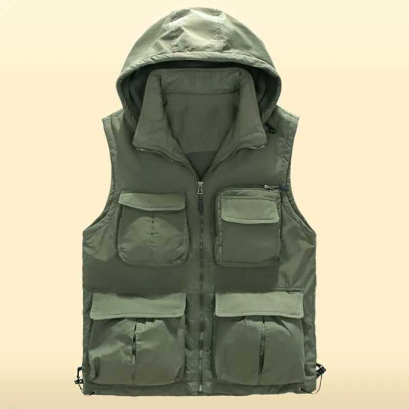 Winter Fall Velvet Thermal Waistcoat Outdoor Hooded Stand Collar Hiking Trekking Sports Vest Windproof Fishing Outerwear Jacket X250403