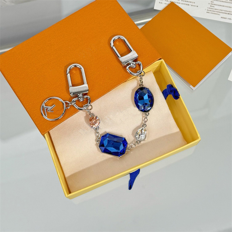 Keychains Lanyards Designer Keychain Women Letters Keychain Metal Car Key Chain Buckle Jewelry Blue Keyring With Box