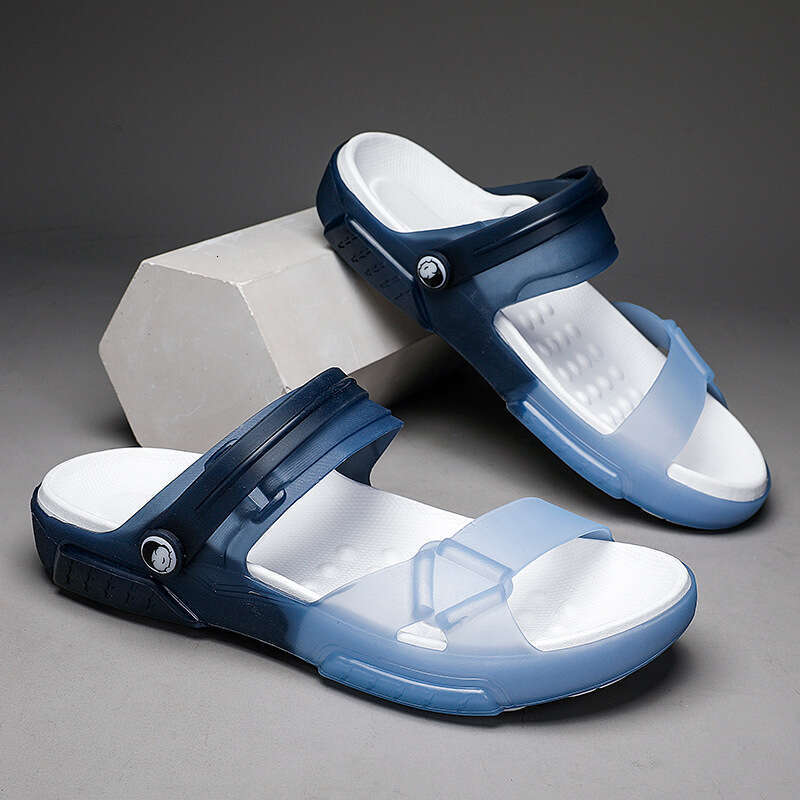 Large size men's thick soled perforated shoes 2024 new summer jelly opening fashionable outdoor beach sandals for men