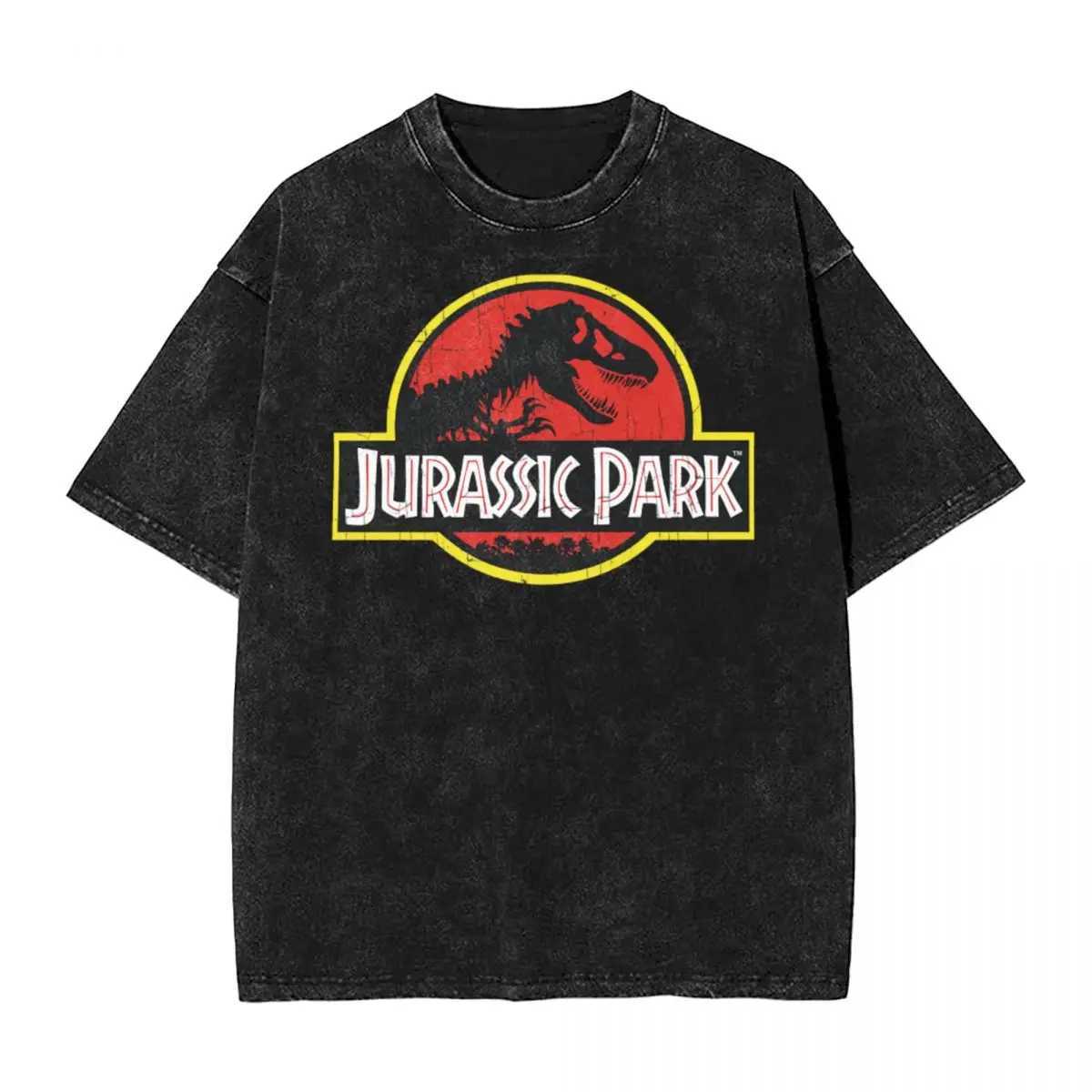 Jurassic Park Washed T Shirt Streetwear Hip Hop Vintage T-Shirt Tees Men Women Cotton Harajuku Graphic X250403