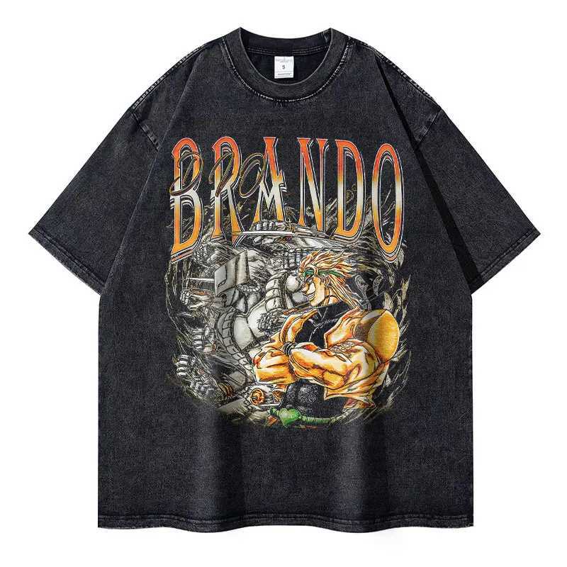 Anime JoJos Bizarre Adventure T Shirt DIO Vintage Washed Manga JOJO Stone Ocean T-shirts Oversized Manga Kujou Jolyne Tops Tees X250403