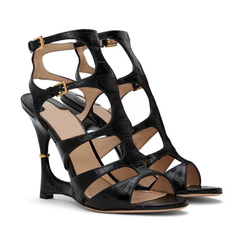 Designer Gladiator Sandals Super High Hollow heel Open Toes shape adjustable Buckle ankle-strap women Genuine Leather Cage sandals Bring box 10.5cm